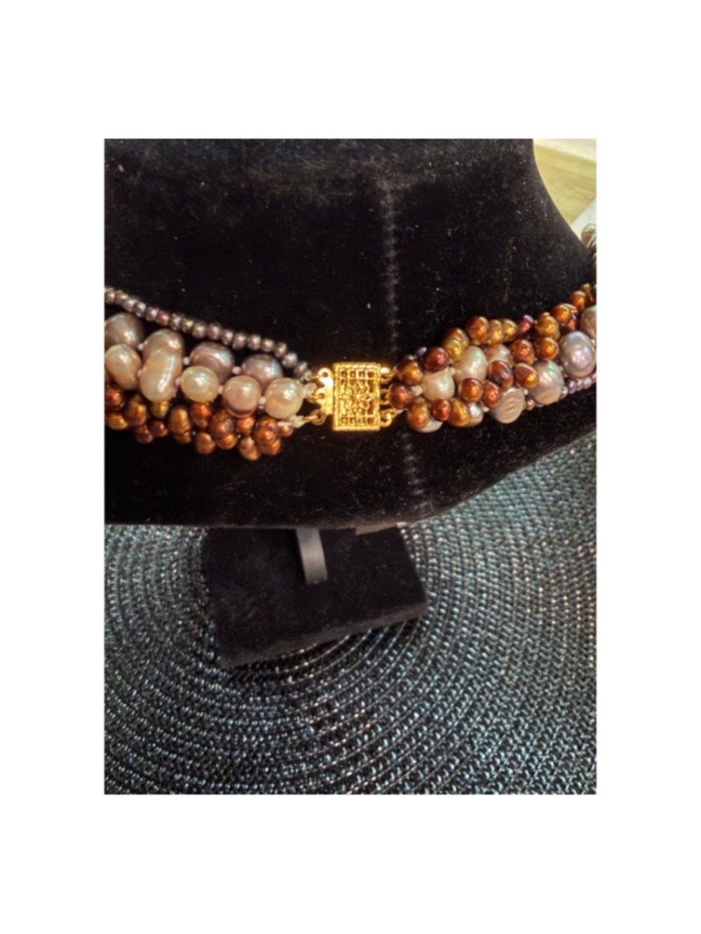 Brown Gold Pearl and Amber Tone Jewelry Set One Size - Picture 3 of 5
